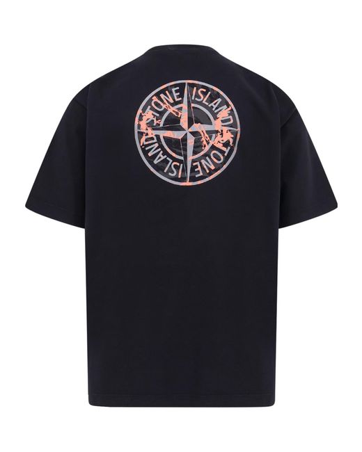 Stone Island Black Logo Printed Crewneck T-Shirt for men