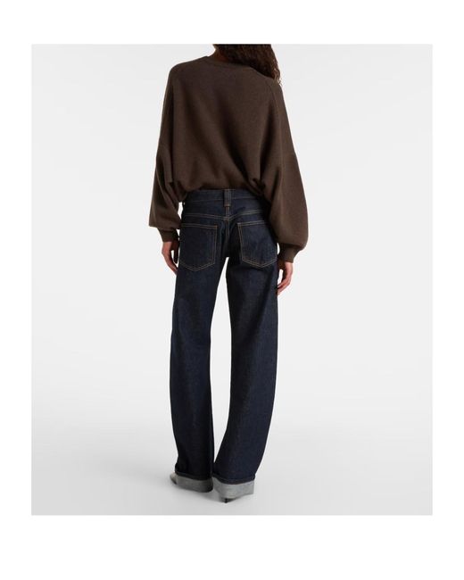 Khaite Blue Karo Mid-Rise Barrel-Leg Jeans