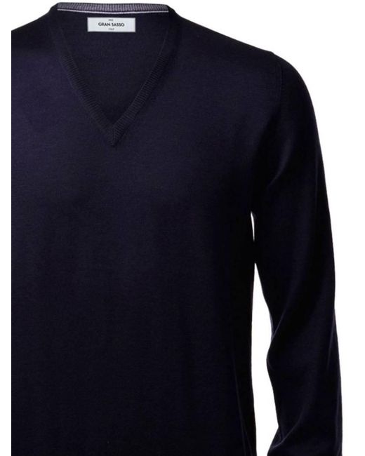 Gran Sasso Blue V-Neck Knitted Pullover for men
