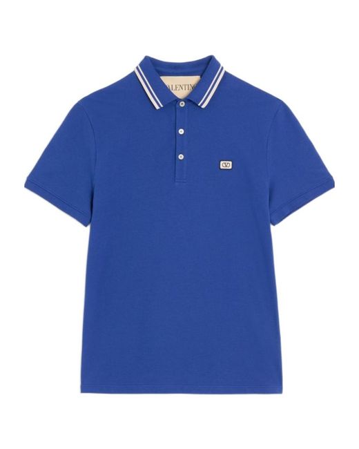 Valentino Blue Logo Embroidered Short-Sleeved Polo Shirt for men