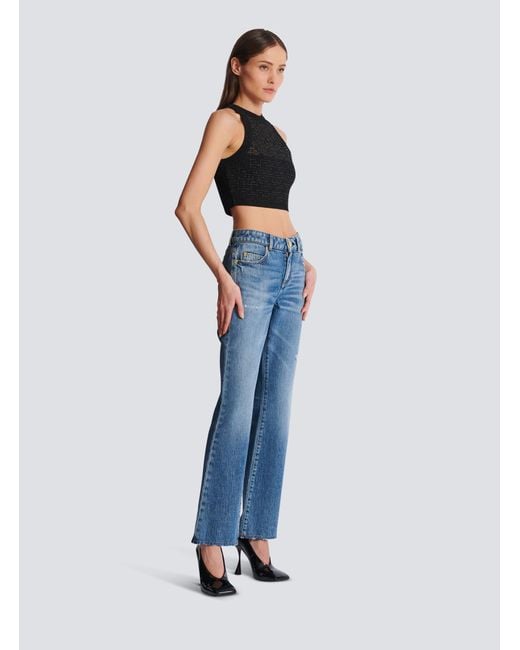Balmain Black Metallic Monogram Jacquard Crop Top