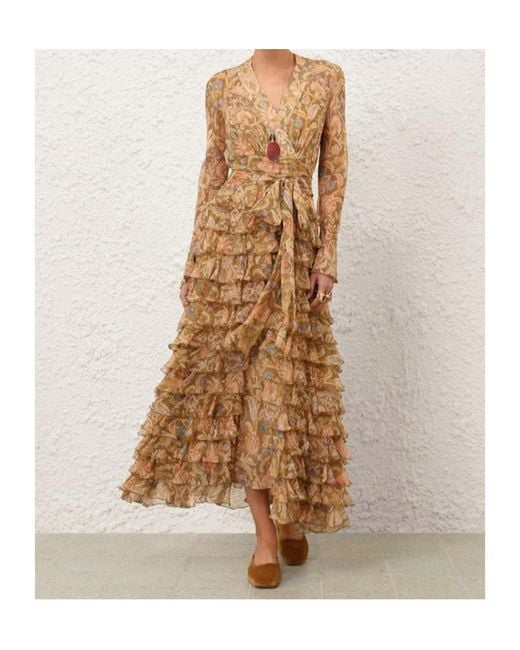 Zimmermann Natural Valiant Ruffle Wrap Dress