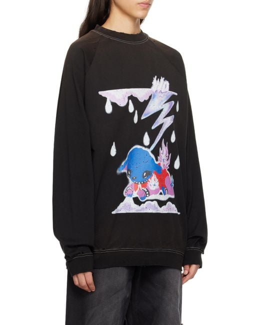 we11done Black Graphic-Print Cotton Hoodie