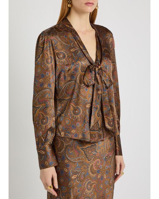 Veronica Beard Brown Francine Printed Silk-Blend Blouse