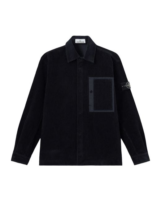 Stone Island Blue Snap-Button Shirt Jacket With Chest Pockets for men