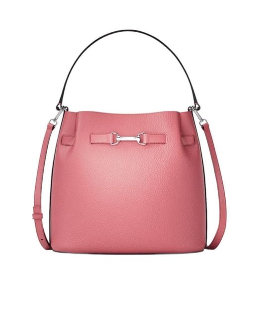 Michael Kors Pink Carson Medium Pebbled Leather Convertible Bucket Crossbody Bag