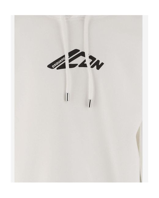 DSquared² White Logo Printed Drawstring Hoodie for men