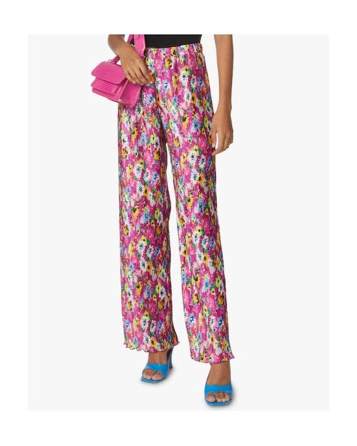 MSGM Red Floral Printed Pleated Pants