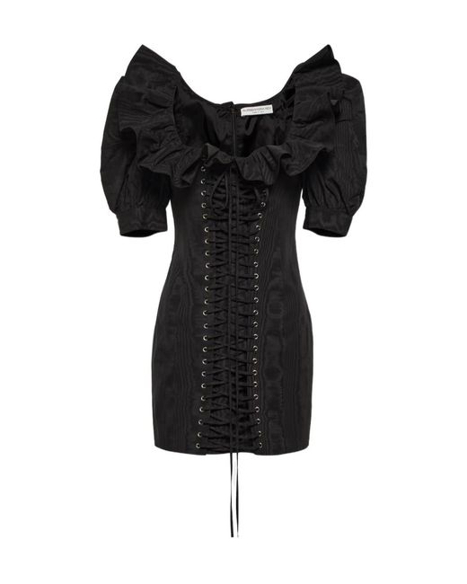 Alessandra Rich Black Ruffled Puff-Sleeve Minidress