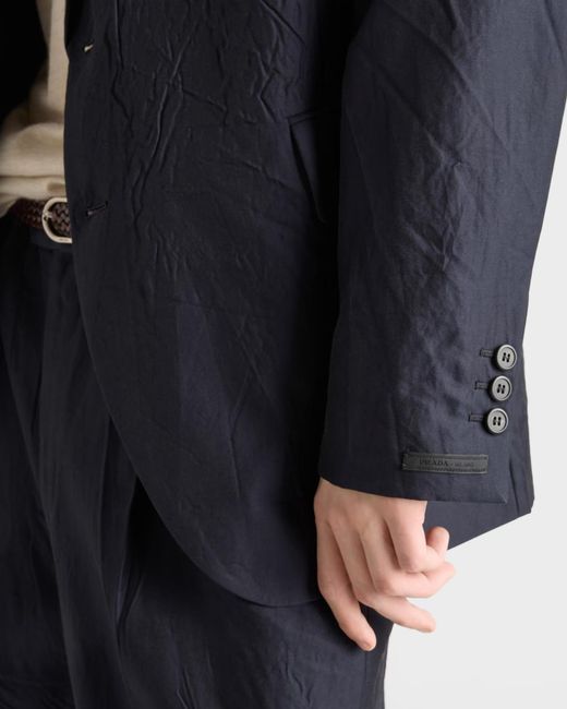 Prada Blue Single-Breasted Cotton And Silk Jacket for men