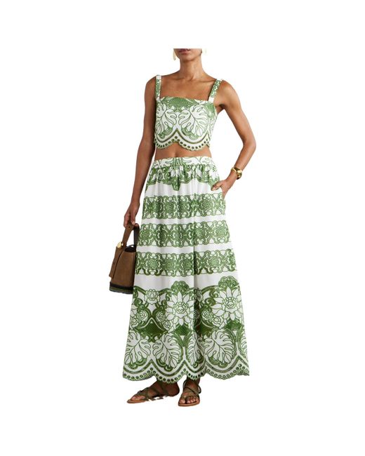 Borgo De Nor Green Scalloped Broderie Anglaise Maxi Skirt