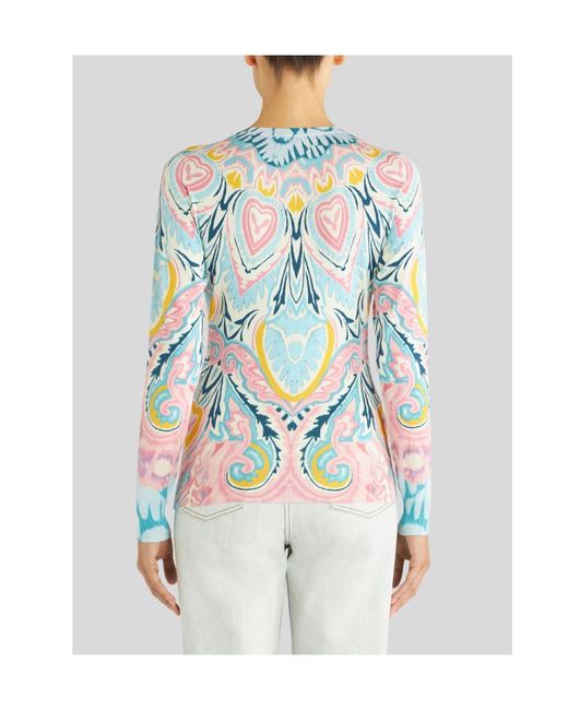 Etro Blue Graphic Printed Long-Sleeved Jumper
