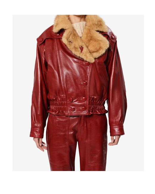 Isabel Marant Red Valina Leather Coat