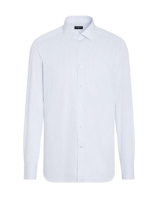 Zegna White Light And Micro-Striped Trecapi Cotton Shirt for men