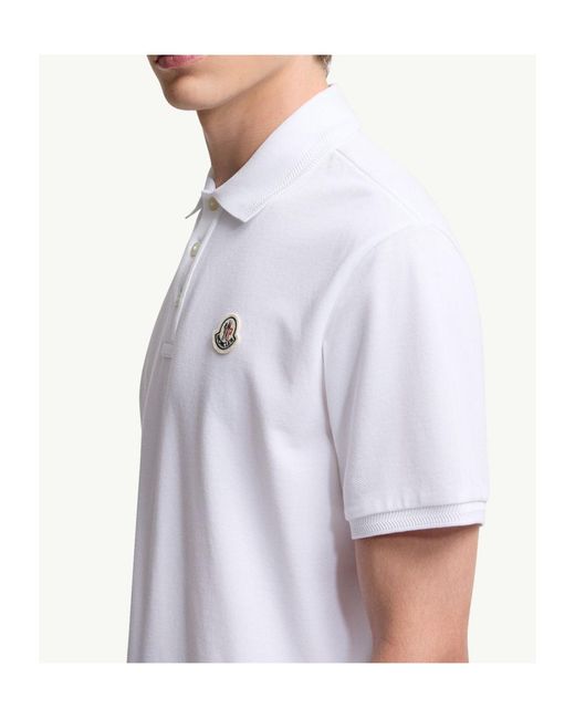 Moncler White Logo Patch Cotton Piquet Polo Shirt for men