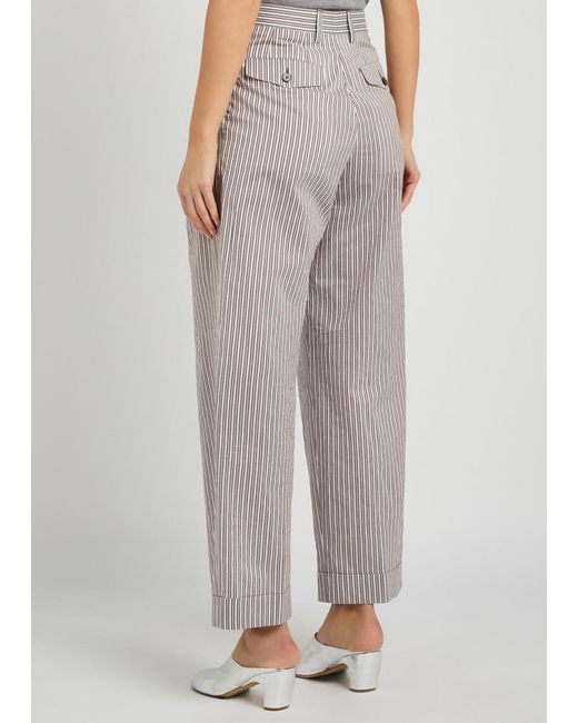 Dries Van Noten Gray Partan Striped Cotton-Blend Trousers