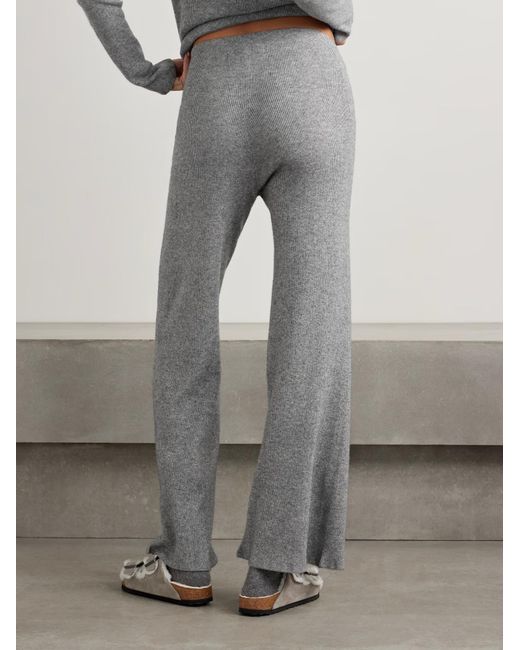 The Elder Statesman Gray Delicash Ribbed Wide-Leg Casual Pants