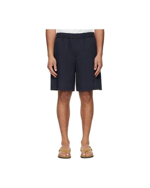 Wooyoungmi Blue Embroidered Logo Twill Shorts for men
