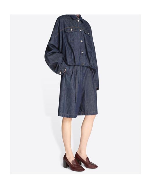 Dries Van Noten Blue Gathered Denim Jacket