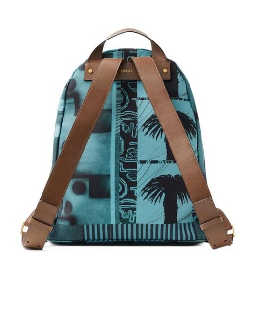 Versace Blue Lou Palm Print Backpack for men
