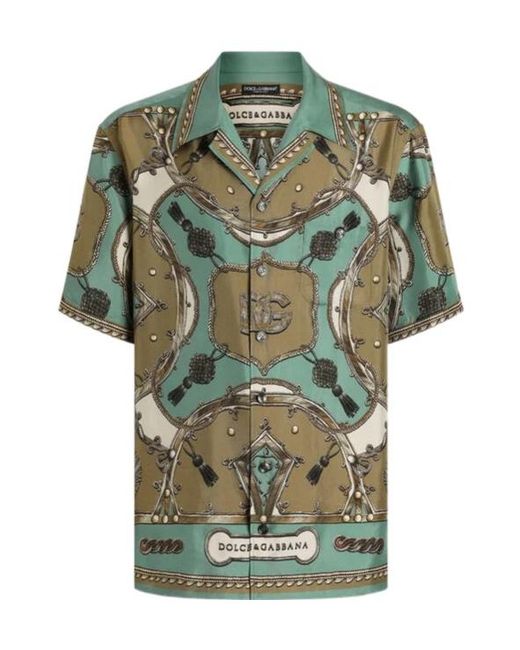 Dolce & Gabbana Green Foulard Print Short-Sleeve Shirt for men