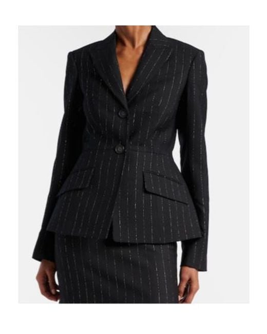 Erdem Black Pinstripe Wool Blazer
