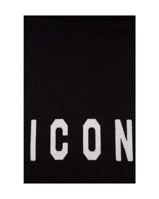 DSquared² Black Icon Intarsia Knitted Scarf for men