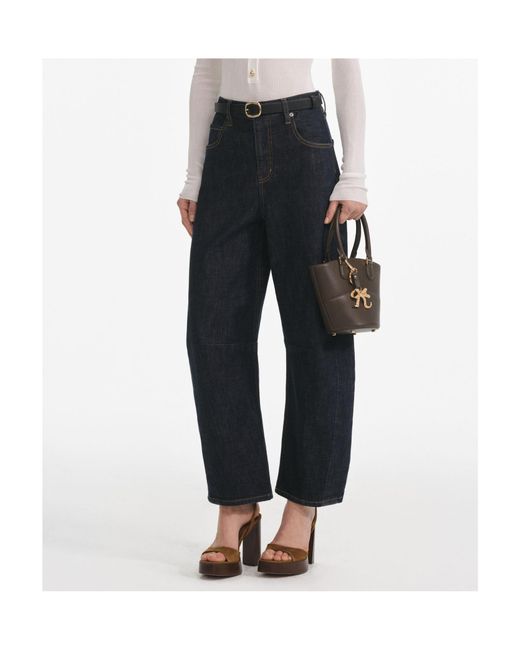 Self-Portrait Black Logo Patch Barrel-Leg Jeans
