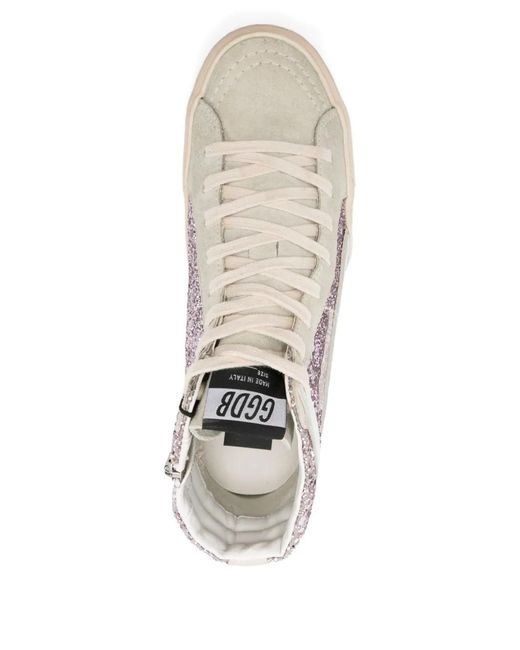 Golden Goose Deluxe Brand Natural Glitter-Panel High-Top Sneakers