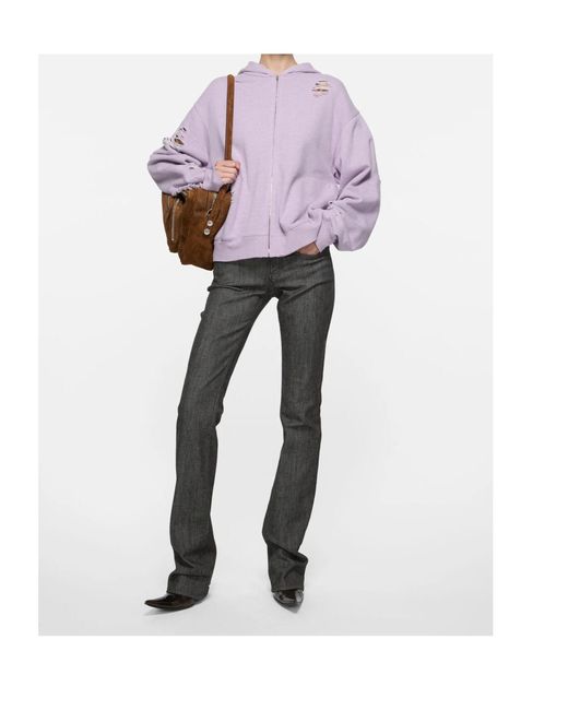 Acne Purple Distressed Zipped Hoodie for men