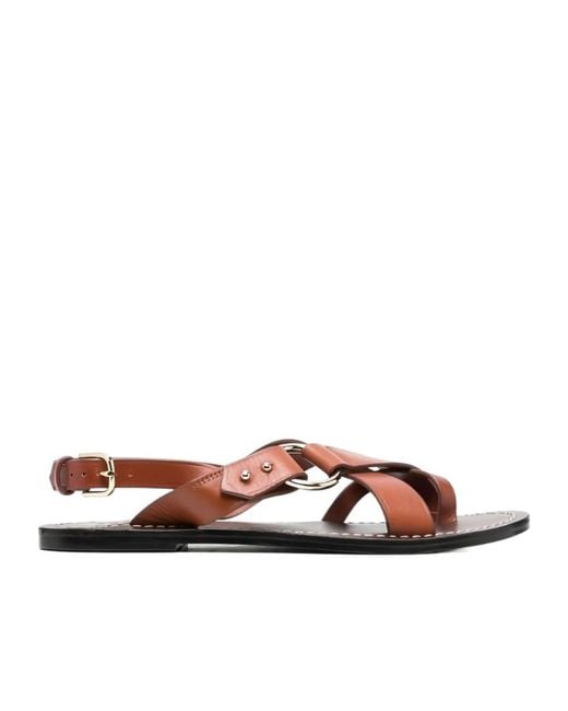 Soeur Brown Round-Headed Flat Sandals