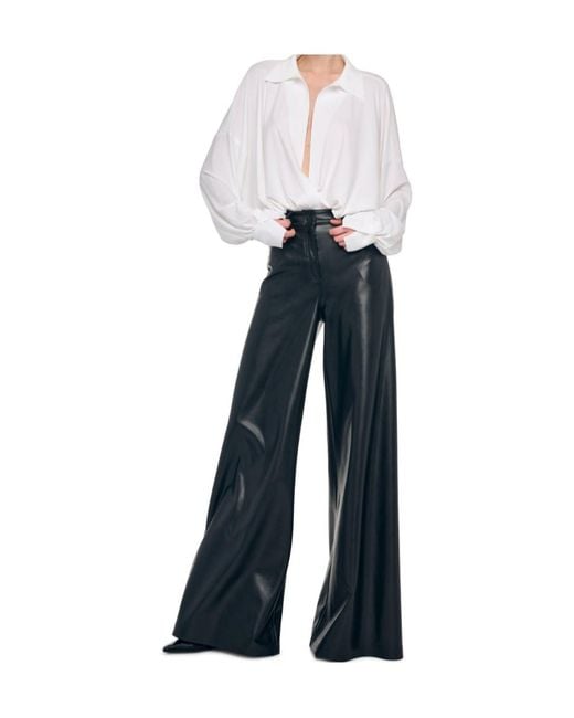 Norma Kamali Black Synth Palazzo Pants