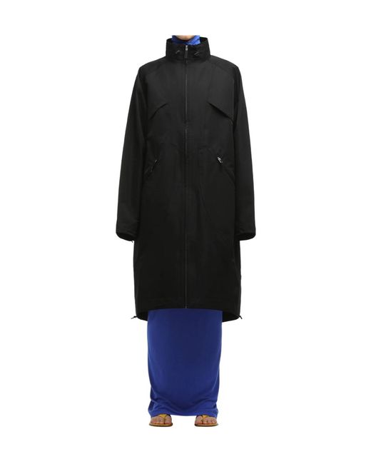 Entire studios Black Long Hooded Rain Jacket for men
