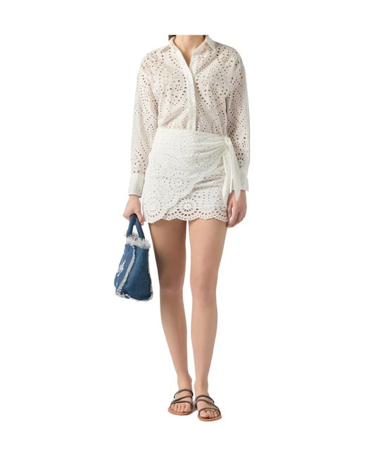 Mc2 Saint Barth White Broderie Anglaise Mini Skirt