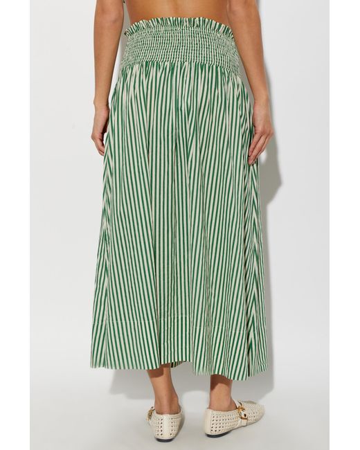 AllSaints Green Kali Smocked Stripe Skirt