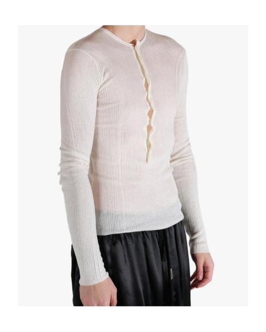 Ann Demeulemeester White Long-Sleeve Knitted Top for men