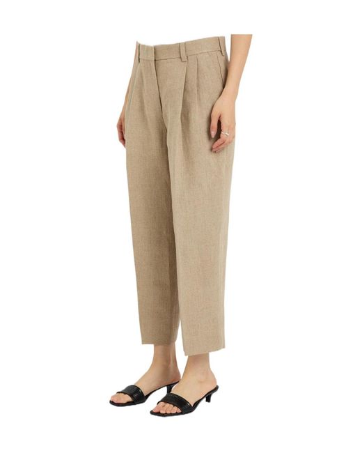 Totême  Natural Pleated Tapered-Leg Linen Trousers