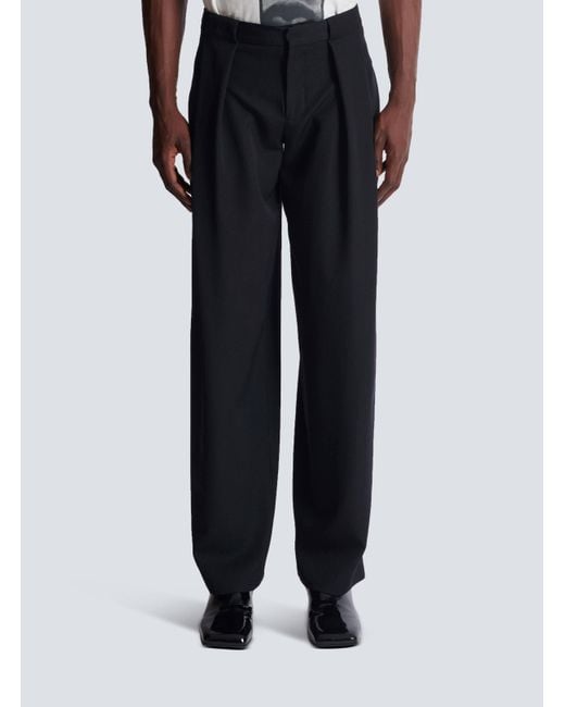Balmain Black Wool Pleated Straight Trousers for men
