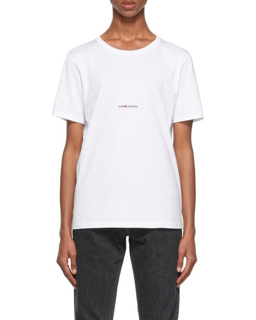Saint Laurent Gray Logo Printed Crewneck T-Shirt for men