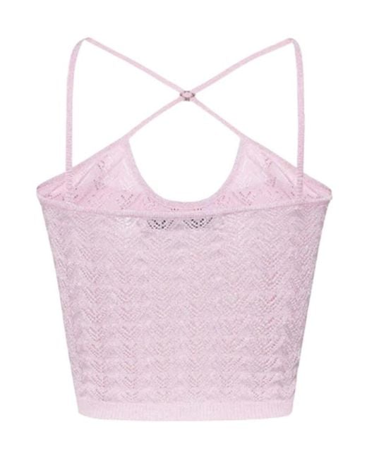 Alessandra Rich Pink Halterneck Sleeveless Knitted Cropped Top