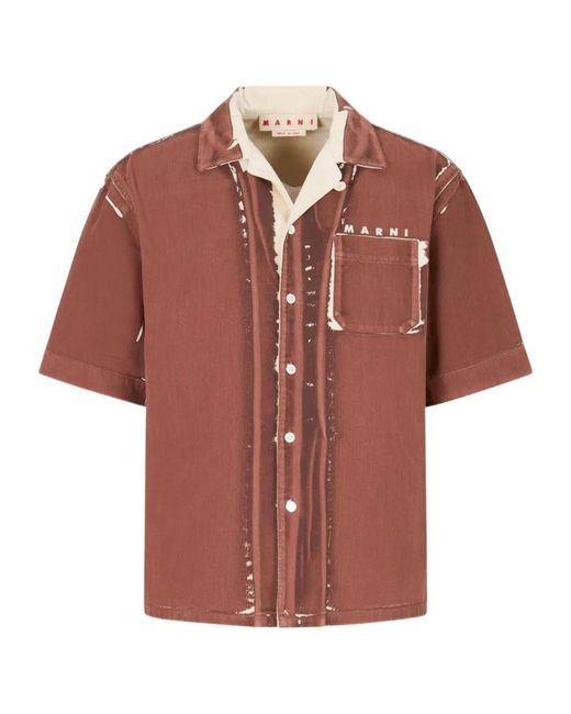Marni Red Logo Patch Bowling Shirt for men