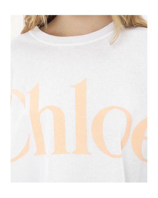 Chloé White Chloé Logo Printed Oversized Cropped T-Shirt