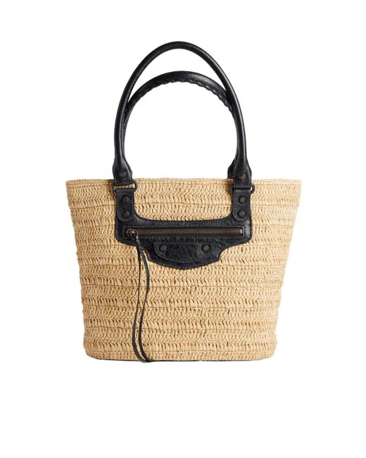 ハンドバッグ Balenciaga White Raffia Small Le Cagole Handbag Balenciaga Le Cagole Panier S | italist