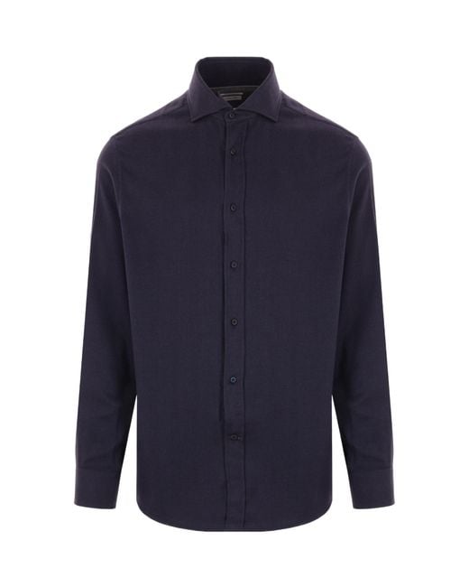 Brunello Cucinelli Blue Long-Sleeved Buttoned Shirt for men