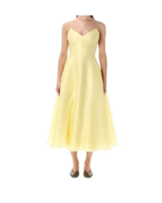 Alberta Ferretti Yellow Silk Organza Midi Dress