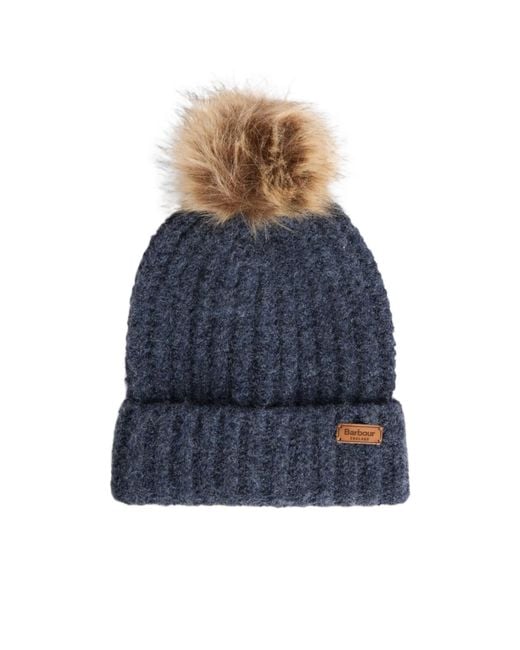 Barbour Blue Two-Piece Set Including Knitted Hat And Plaid Scarf