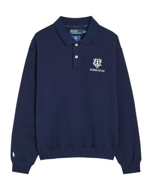 Polo Ralph Lauren Blue Embroidered Cotton-Blend Polo Sweatshirt