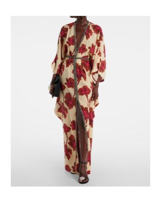 Johanna Ortiz Red Embellished Silk Maxi Dress