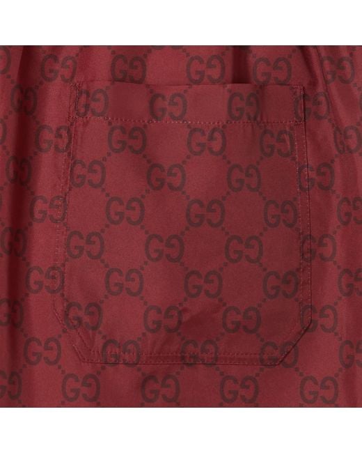 Gucci Red Monogram Drawstring Swim Shorts for men