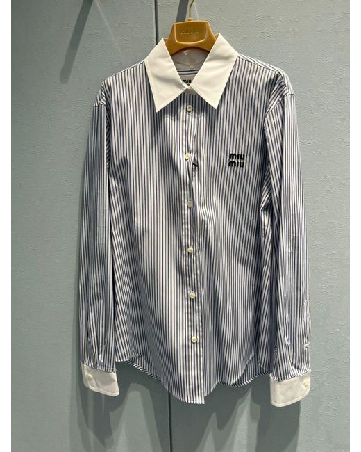 Miu Miu Blue Long Sleeved Striped Shirt